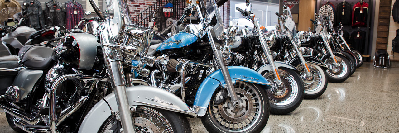 Line up of motorcycles in store