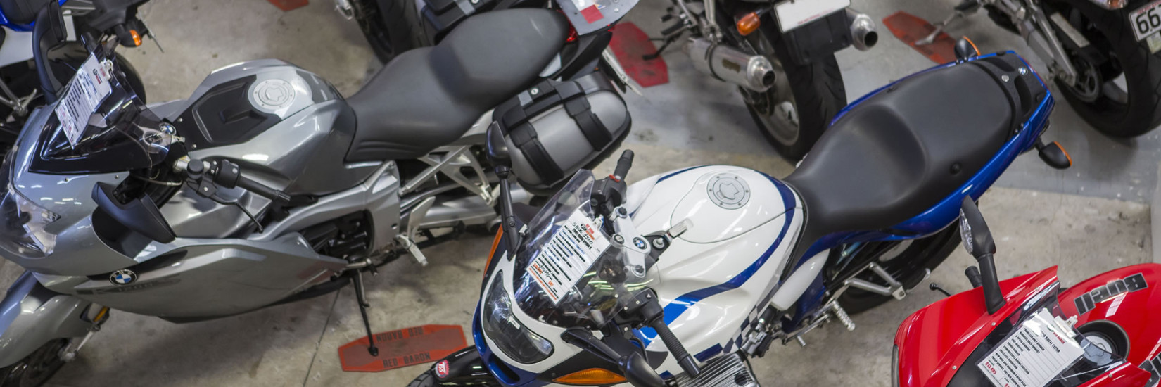 Aerial view of motorbikes in store