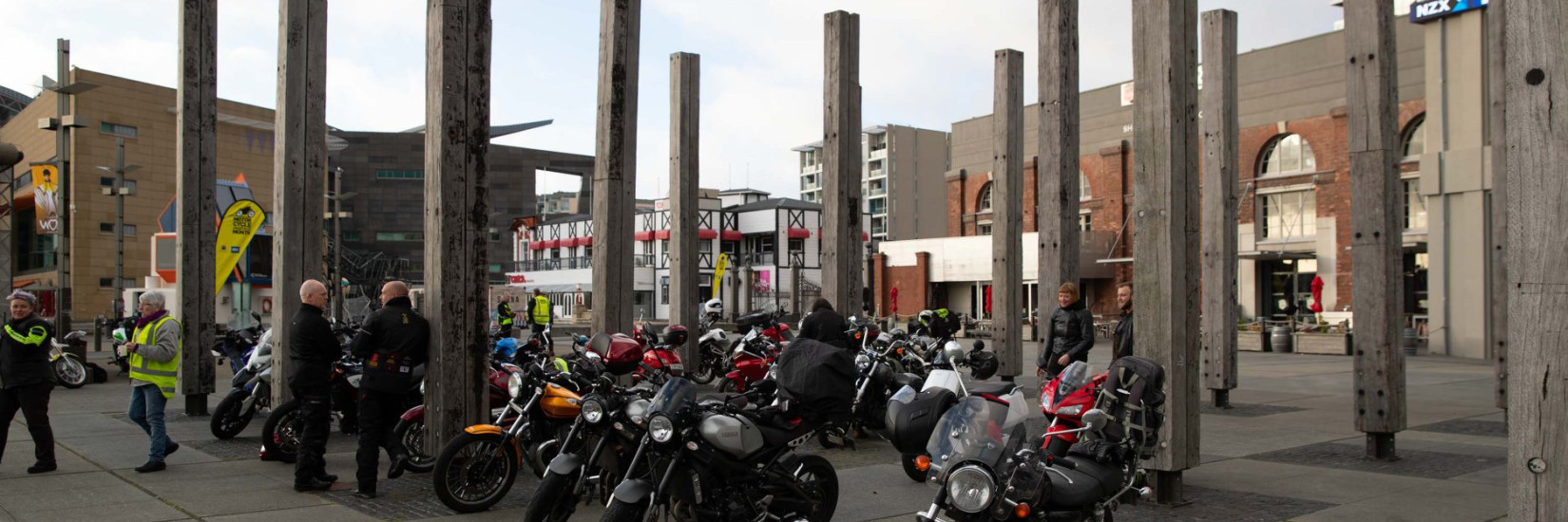 Group of motorbikes parked on Wellington water front