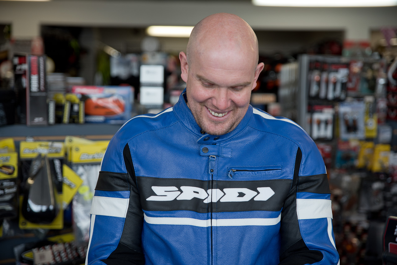 Man wearing motorcycle jacket