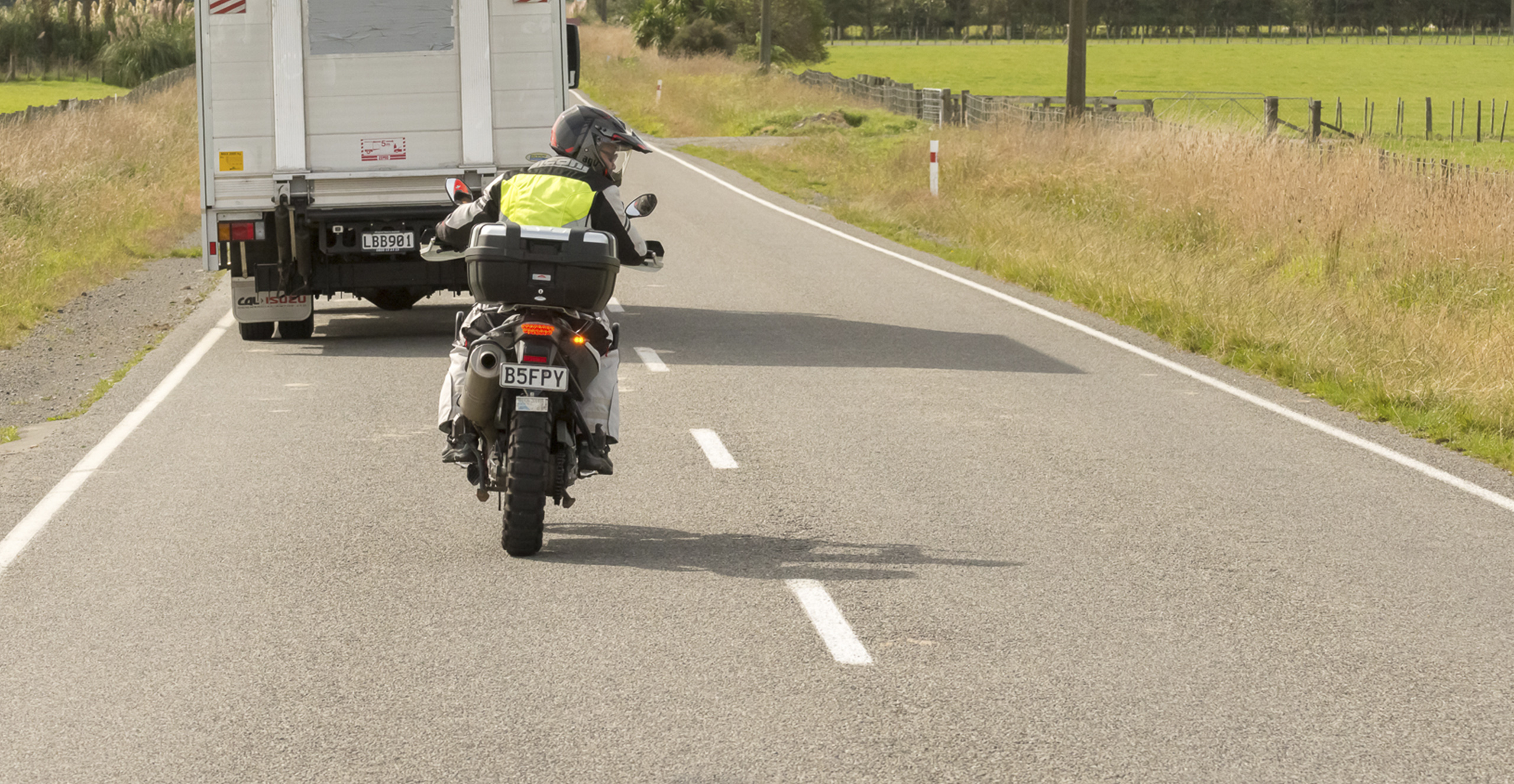 View of motorbike preparing to overtake